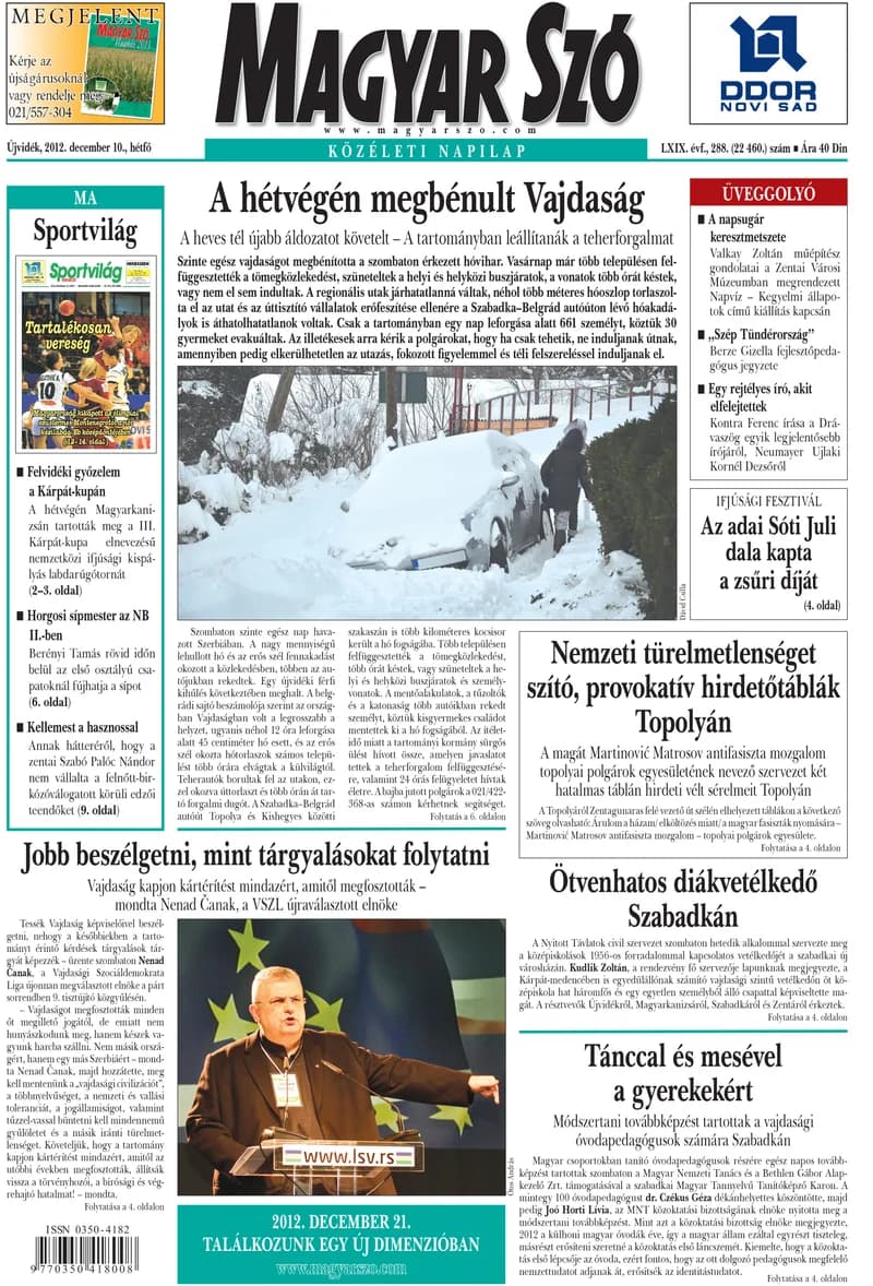 Magyar Szó, 69. évf. 2012. december 10. 288. sz. 1–16. oldal