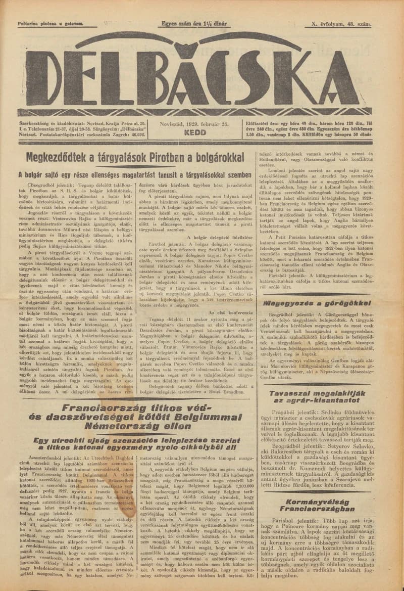 Délbácska, 10. évf. 1929. február 26. 48. sz.