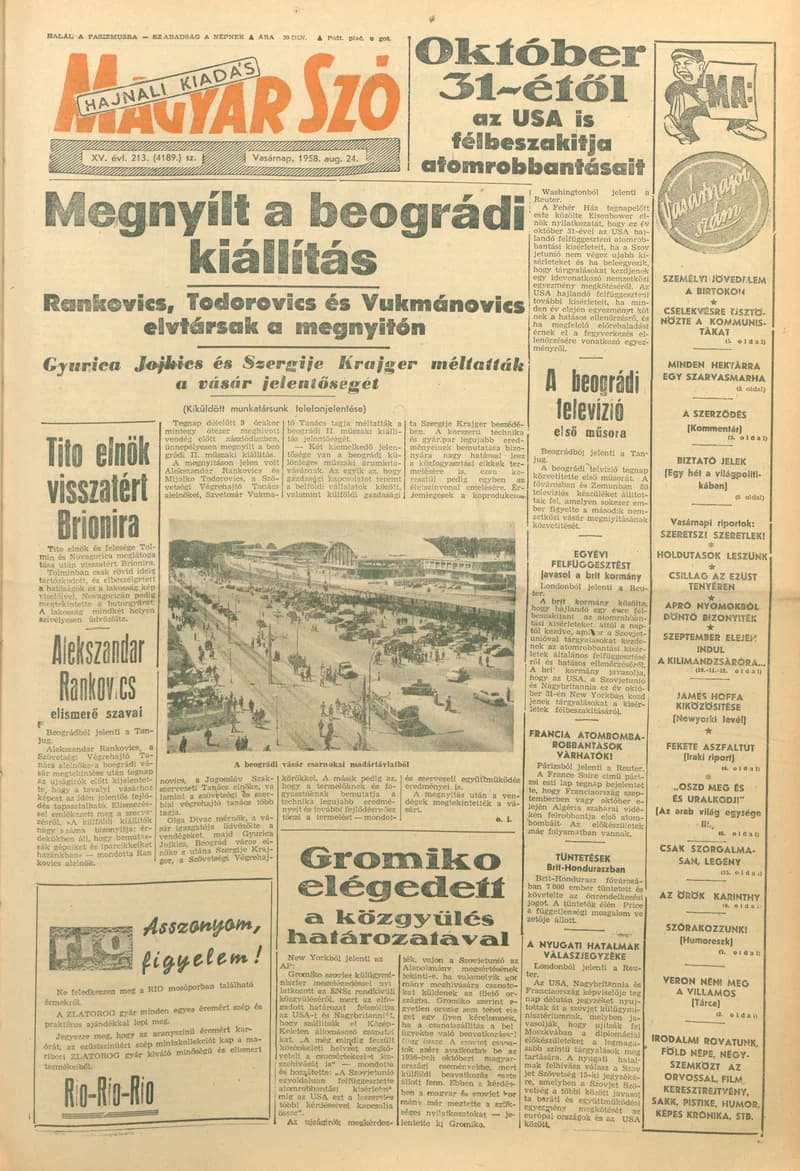 Magyar Szó, 15. évf. 1958. augusztus 24. 213. sz. 1–26. oldal