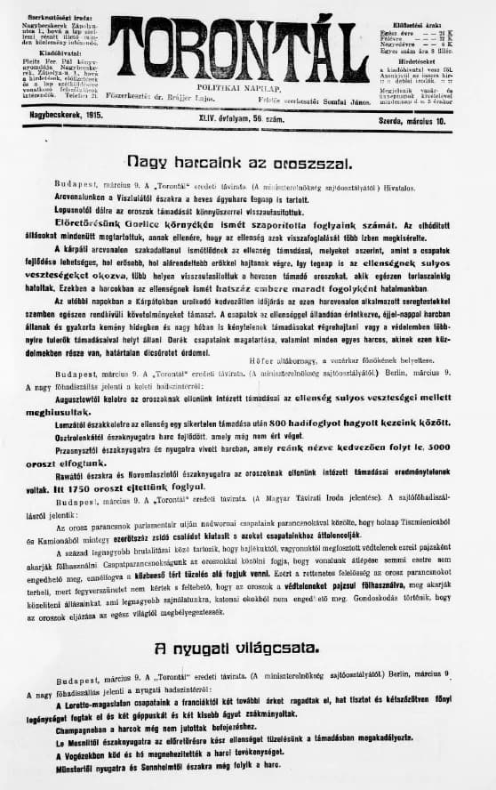 Torontál, 44. évf. 1915. március 10. 56. sz.