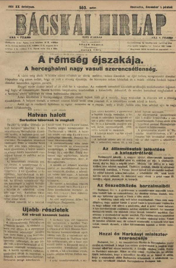 Bácskai Hirlap, 20. évf. 1916. december 1. 553. sz.