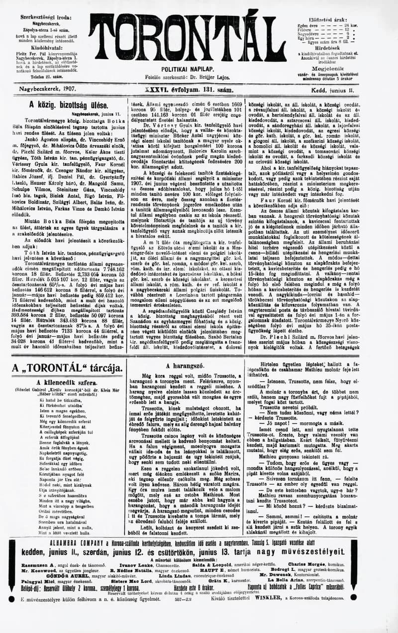 Torontál, 36. évf. 1907. június 11. 131. sz.