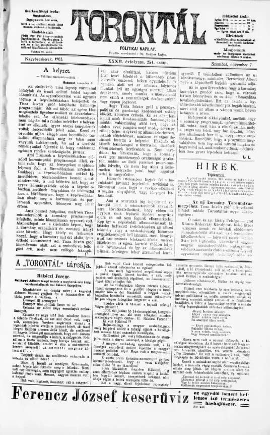 Torontál, 32. évf. 1903. november 7. 254. sz.