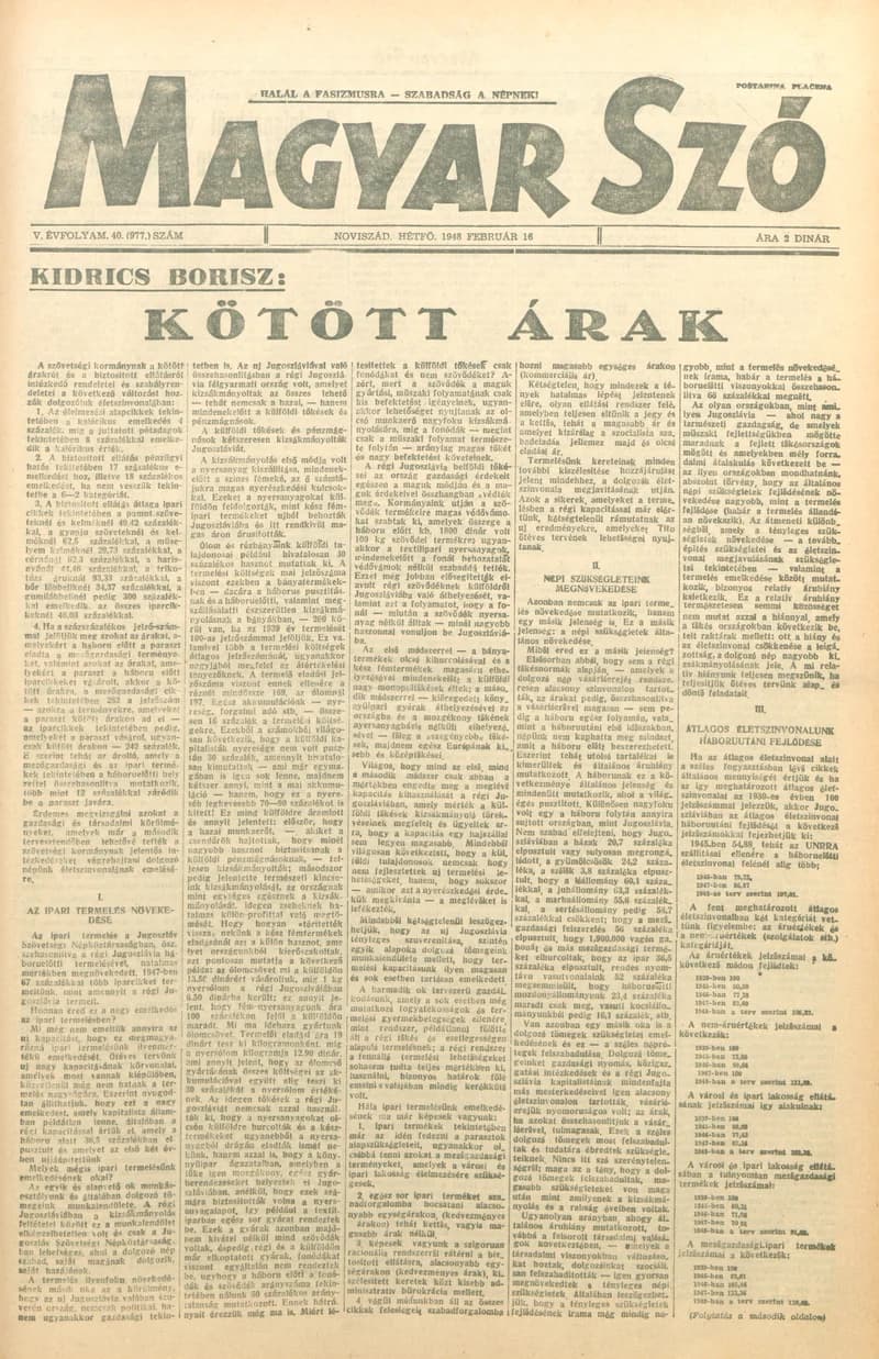 Magyar Szó, 5. évf. 1948. február 16. 40. sz. 1–6. oldal