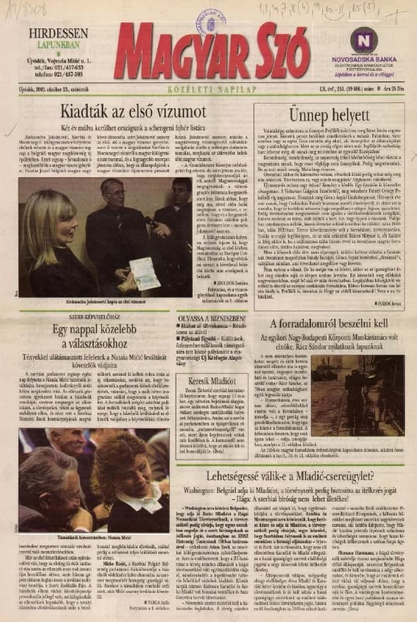 Magyar Szó, 60. évf. 2003. október 23. 251. sz. 1–20. oldal