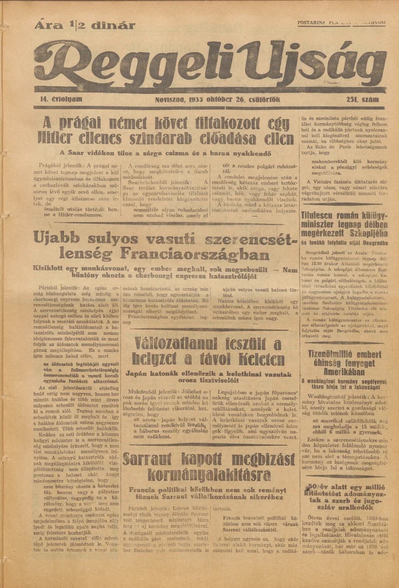 Reggeli Újság, 14. évf. 1933. október 26. 251. sz.