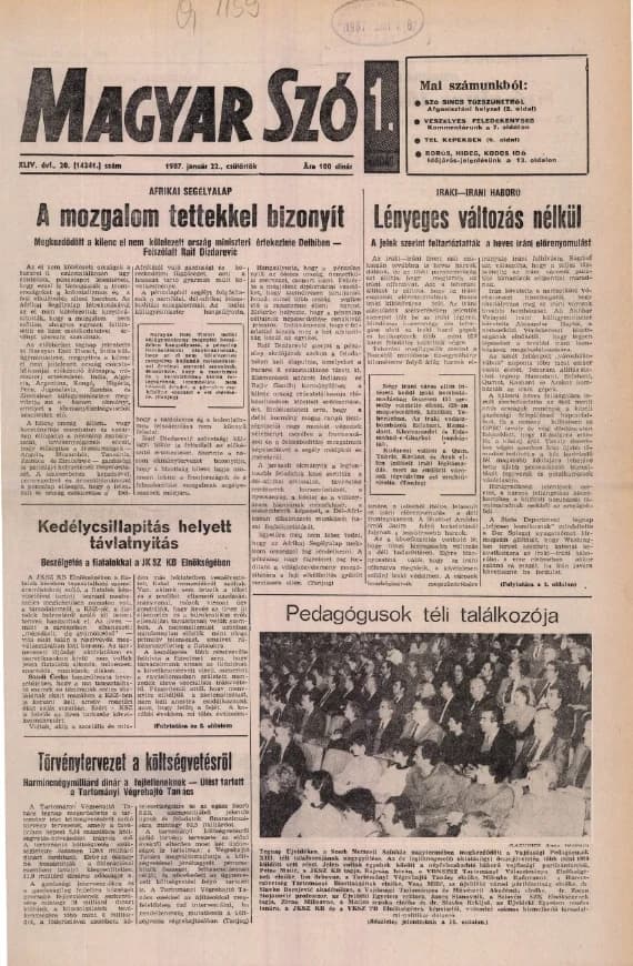 Magyar Szó, 44. évf. 1987. január 22. 20. sz. 1–20. oldal