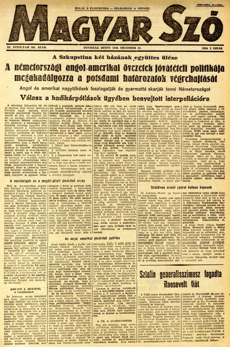 Magyar Szó, 3. évf. 1946. december 23. 305. sz. 1–4. oldal