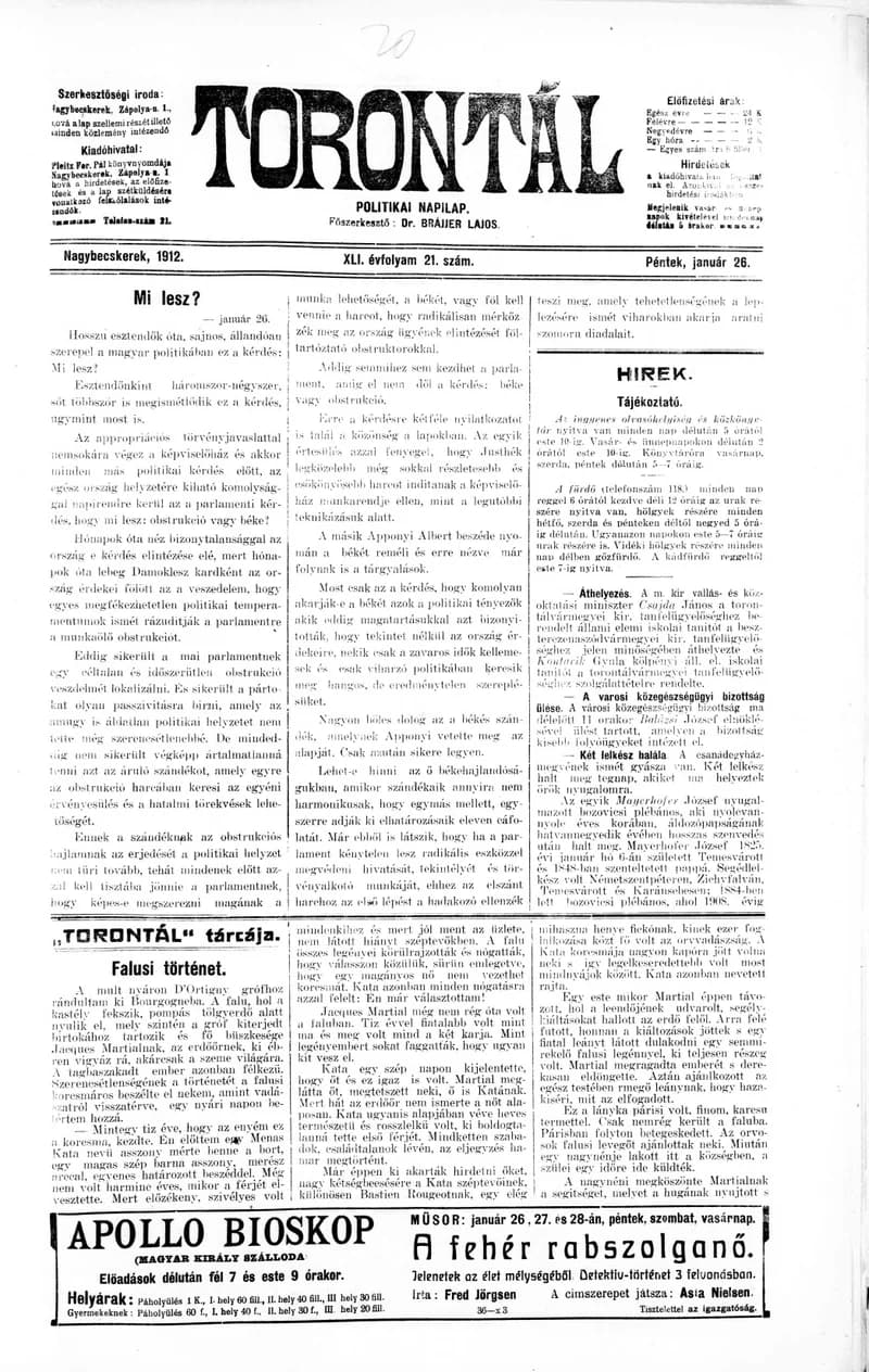 Torontál, 41. évf. 1912. január 26. 21. sz.
