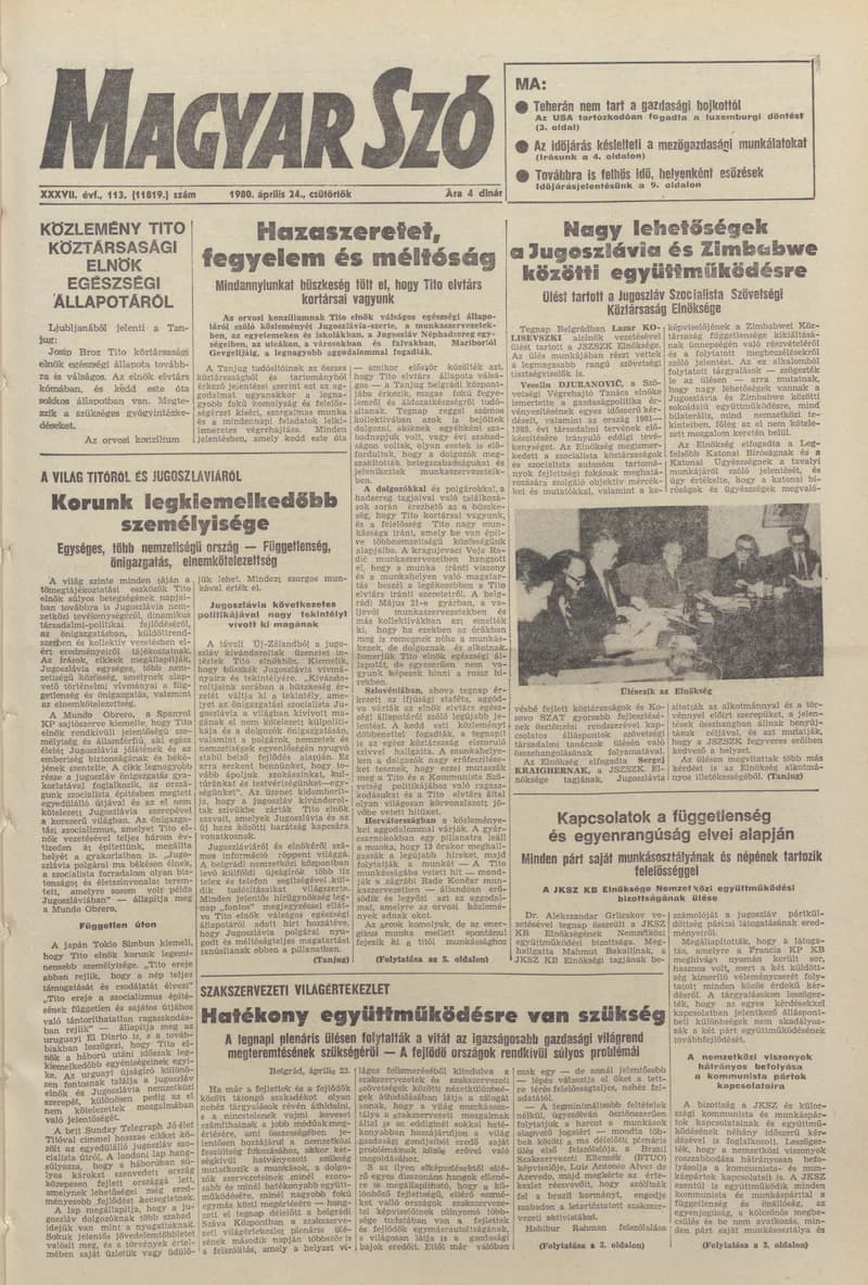 Magyar Szó, 37. évf. 1980. április 24. 113. sz. 1–20. oldal