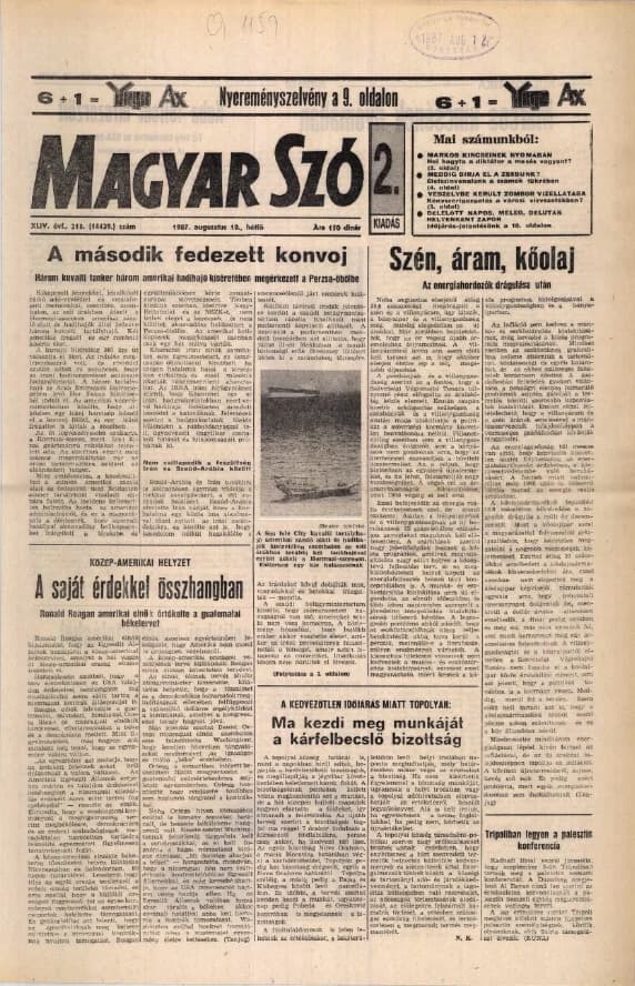 Magyar Szó, 44. évf. 1987. augusztus 10. 218. sz. 1–20. oldal