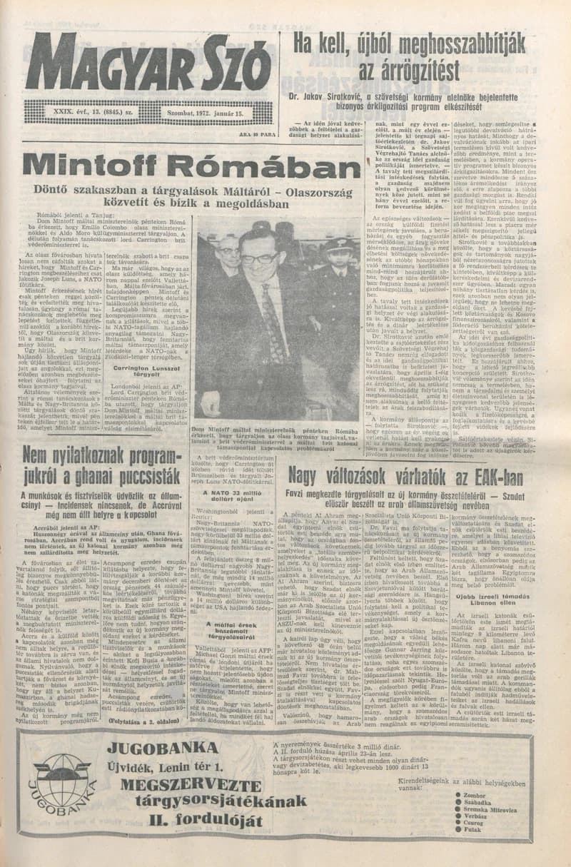 Magyar Szó, 29. évf. 1972. január 15. 13. sz. 1–20. oldal