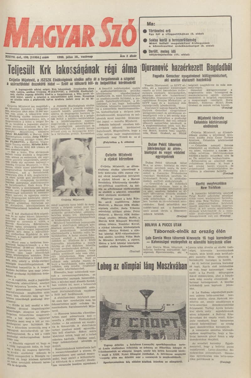 Magyar Szó, 37. évf. 1980. július 20. 198. sz. 1–28. oldal