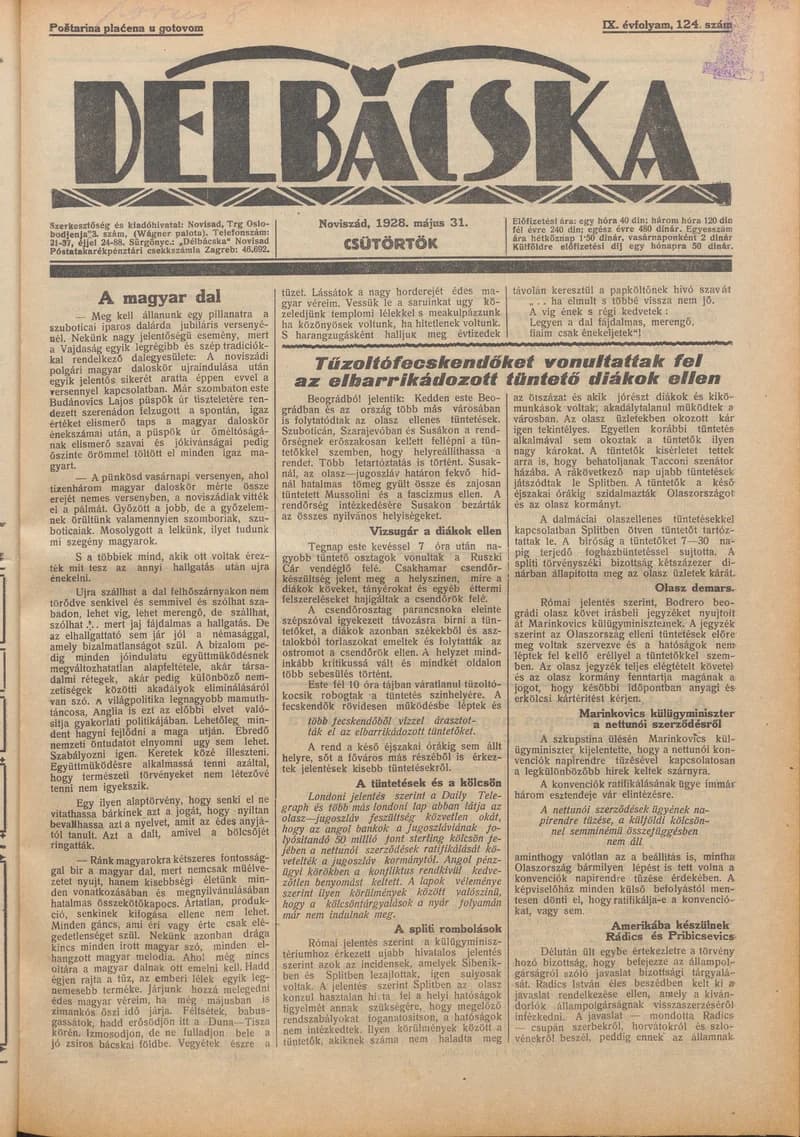 Délbácska, 9. évf. 1928. május 31. 124. sz.