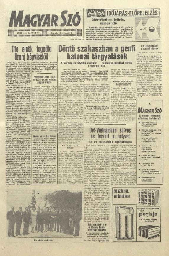 Magyar Szó, 31. évf. 1974. január 4. 2. sz. 1–16. oldal