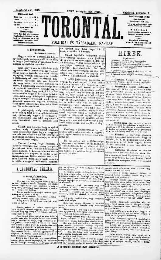 Torontál, 24. évf. 1895. november 7. 256. sz.