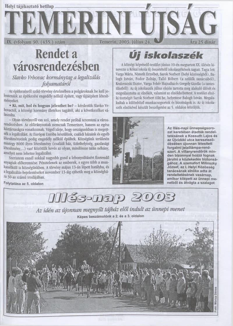 Temerini Újság, 9. évf. 2003. július 24. 30. sz.
