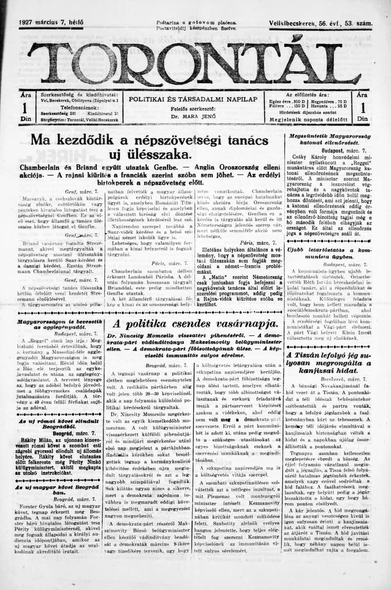 Torontál, 56. évf. 1927. március 7. 53. sz.