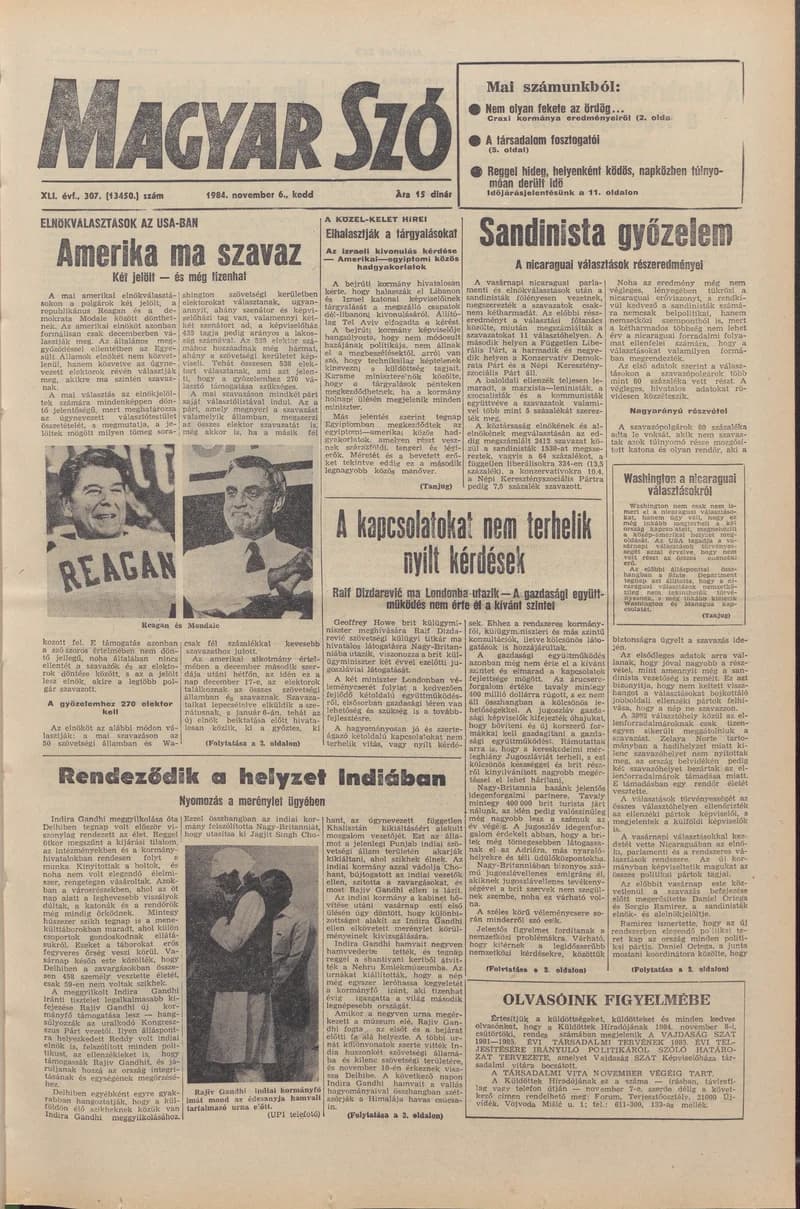 Magyar Szó, 41. évf. 1984. november 6. 307. sz. 1–20. oldal