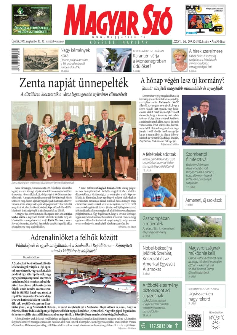 Magyar Szó, 77. évf. 2020. szeptember 12. – 13. 209. sz. 1–32. oldal