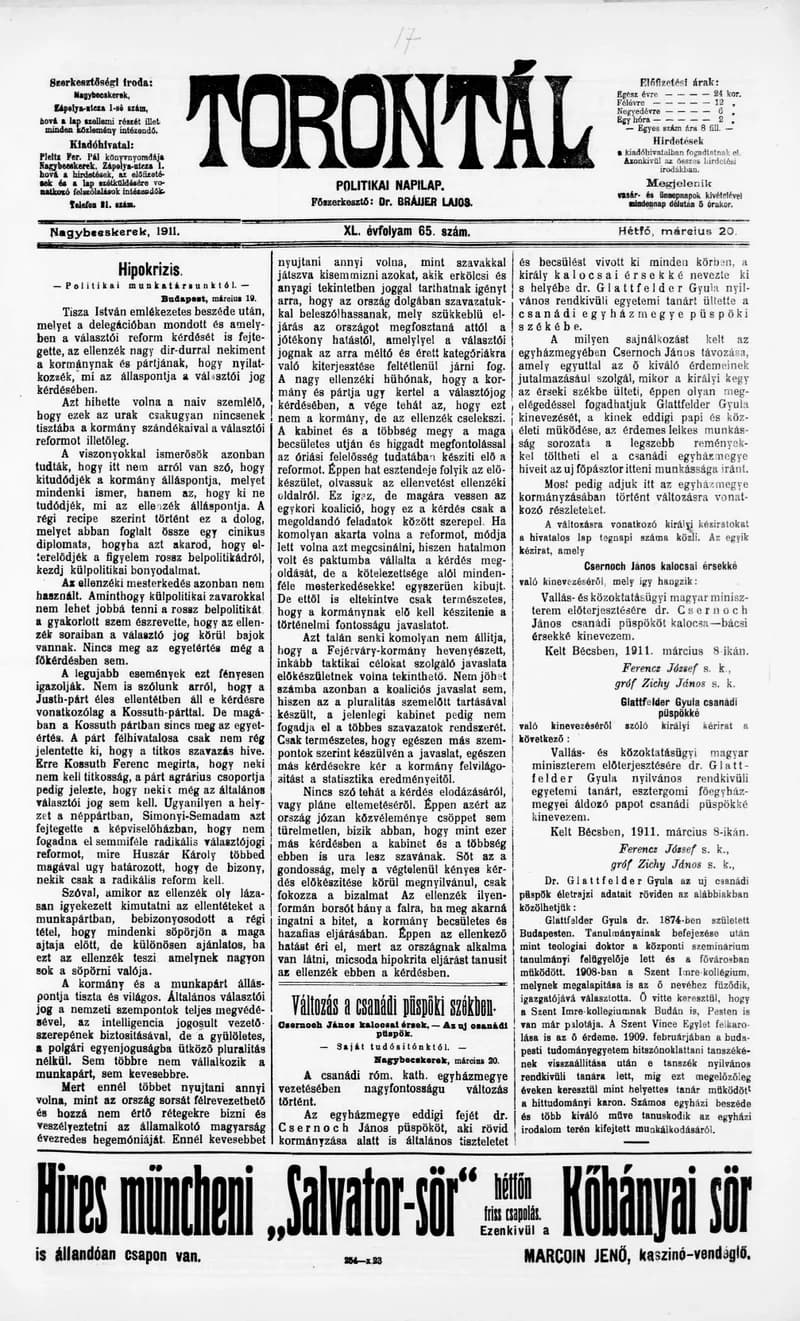 Torontál, 40. évf. 1911. március 20. 65. sz.