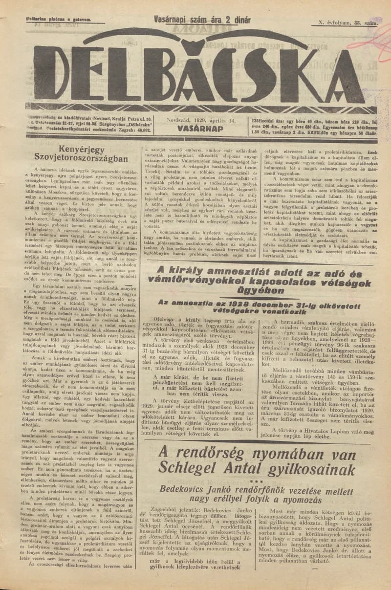 Délbácska, 10. évf. 1929. április 14. 88. sz.
