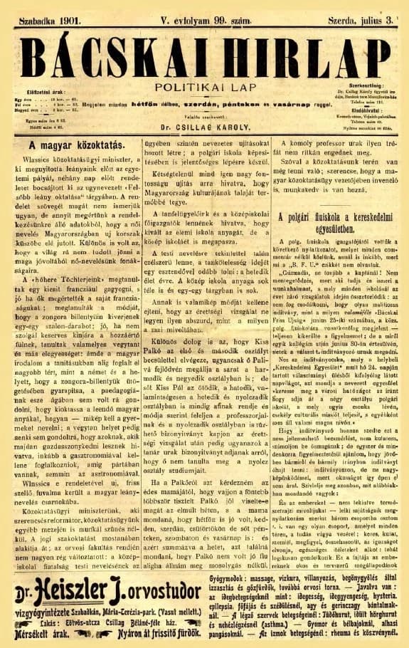Bácskai Hirlap, 5. évf. 1901. július 3. 99. sz.