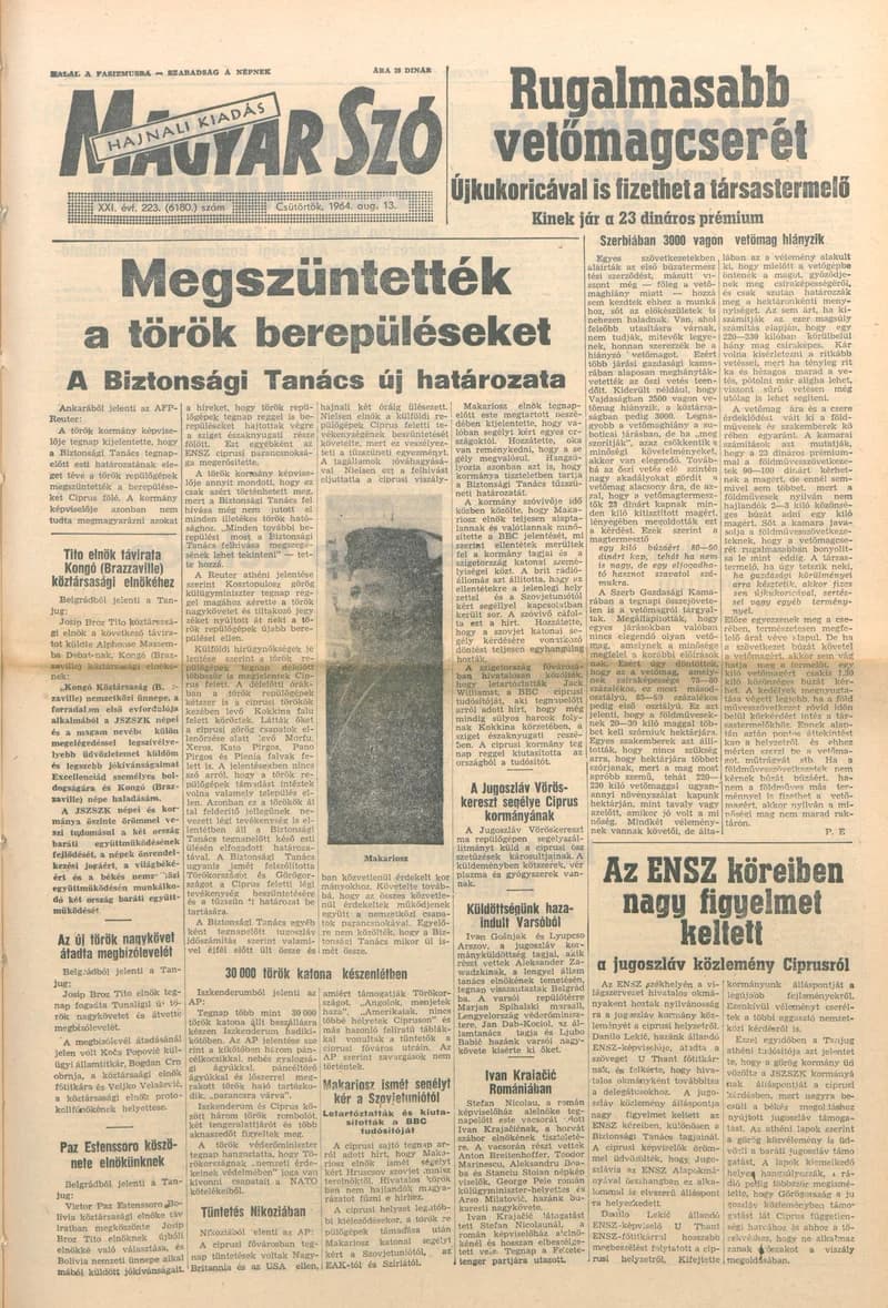 Magyar Szó, 21. évf. 1964. augusztus 13. 223. sz. 1–14. oldal