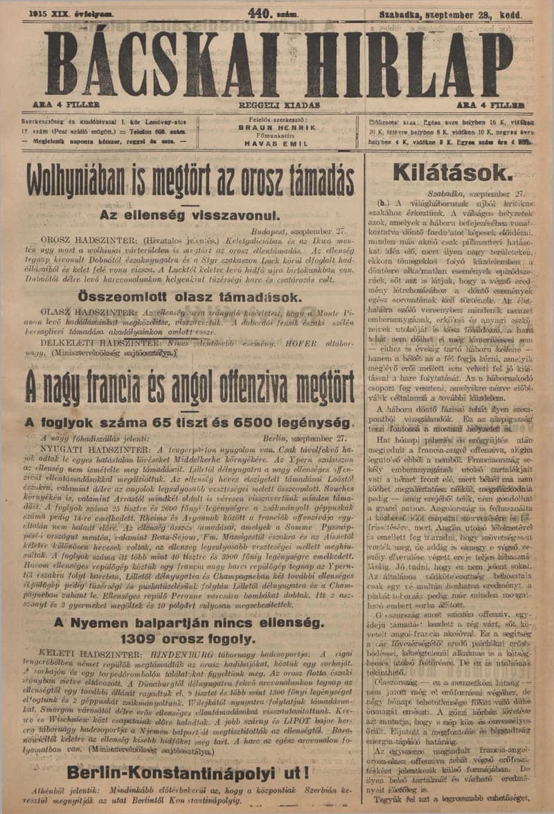 Bácskai Hirlap, 19. évf. 1915. szeptember 28. 440. sz.