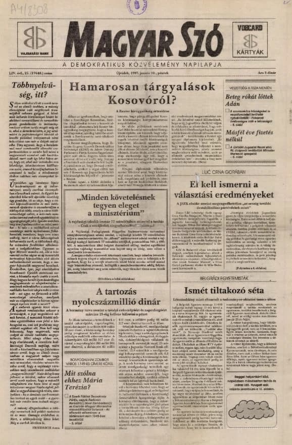 Magyar Szó, 54. évf. 1997. január 31. 25. sz. 1–16. oldal