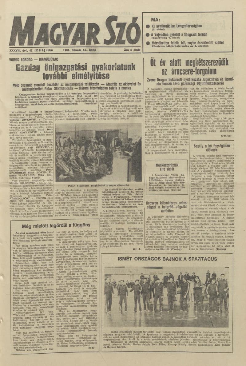 Magyar Szó, 38. évf. 1981. február 16. 45. sz.