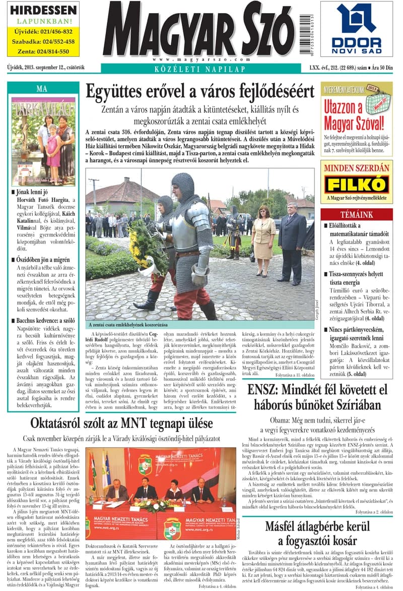 Magyar Szó, 70. évf. 2013. szeptember 12. 212. sz. 1–20. oldal