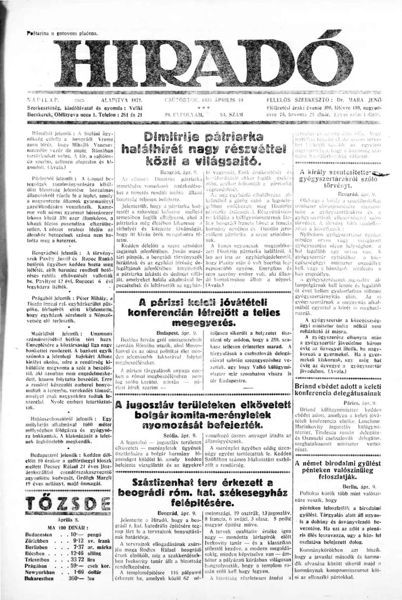 Híradó, 59. évf. 1930. április 10. 84. sz.