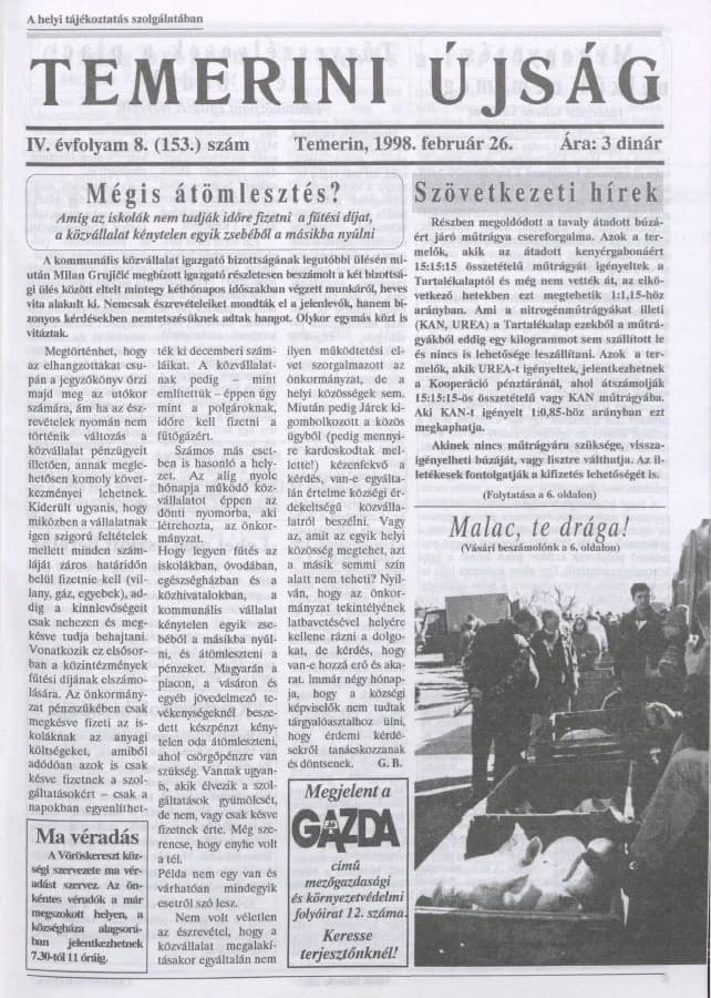 Temerini Újság, 4. évf. 1998. február 26. 8. sz.