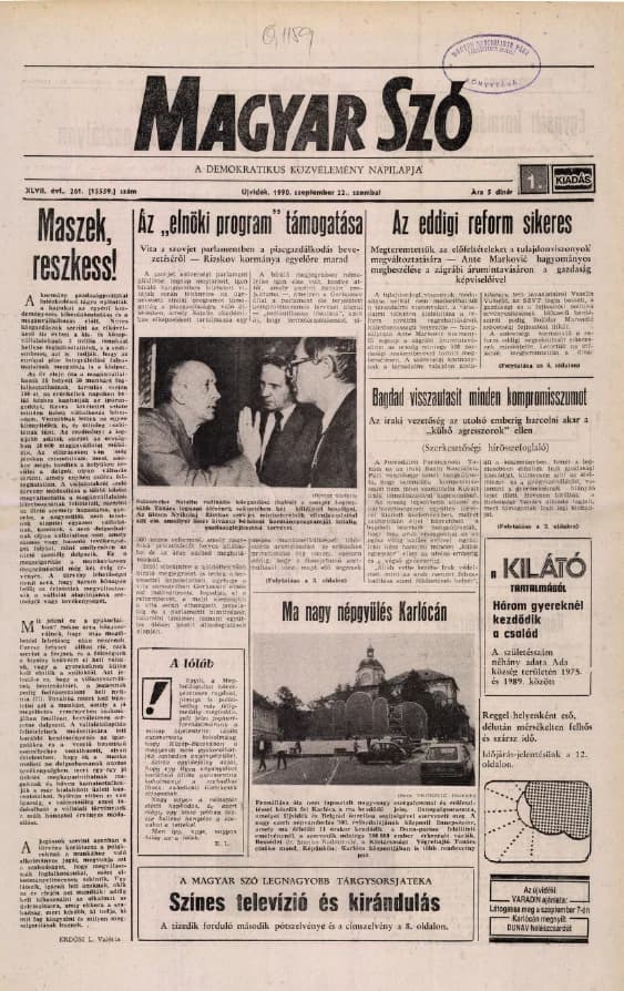Magyar Szó, 47. évf. 1990. szeptember 22. 261. sz. 1–24. oldal