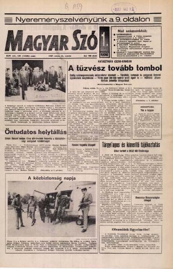 Magyar Szó, 44. évf. 1987. május 13. 129. sz. 1–16. oldal