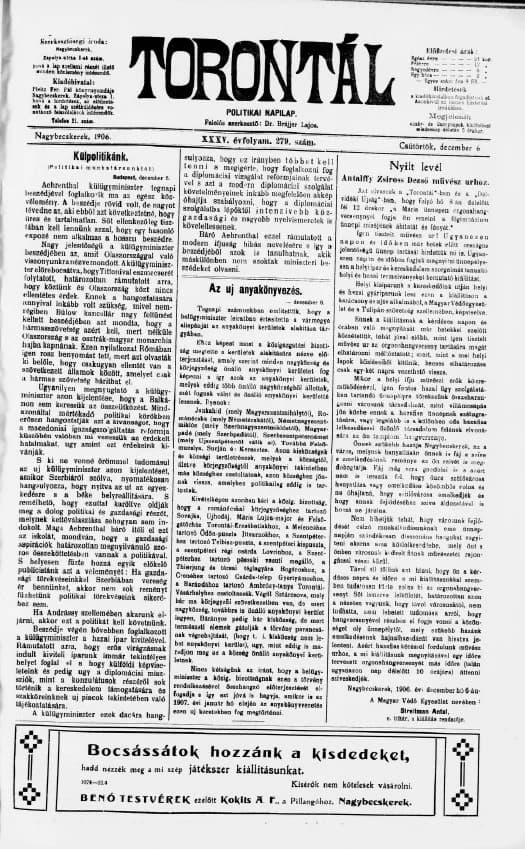 Torontál, 35. évf. 1906. december 6. 279. sz.