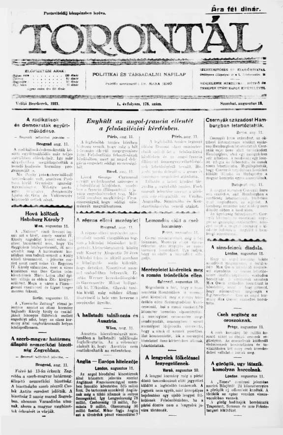 Torontál, 50. évf. 1921. augusztus 13. 176. sz.