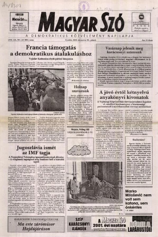 Magyar Szó, 57. évf. 2000. december 22. 301. sz. 1–16. oldal