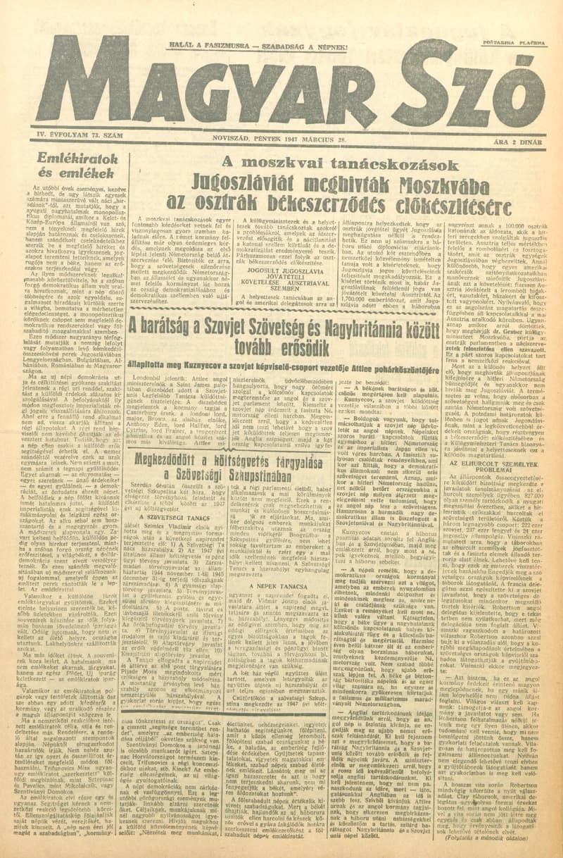 Magyar Szó, 4. évf. 1947. március 28. 73. sz. 1–6. oldal