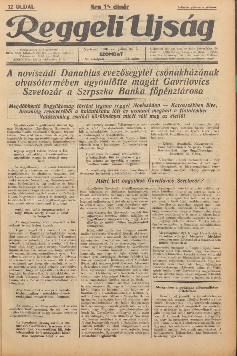 Reggeli Újság, 11. évf. 1930. július 5. 154. sz.