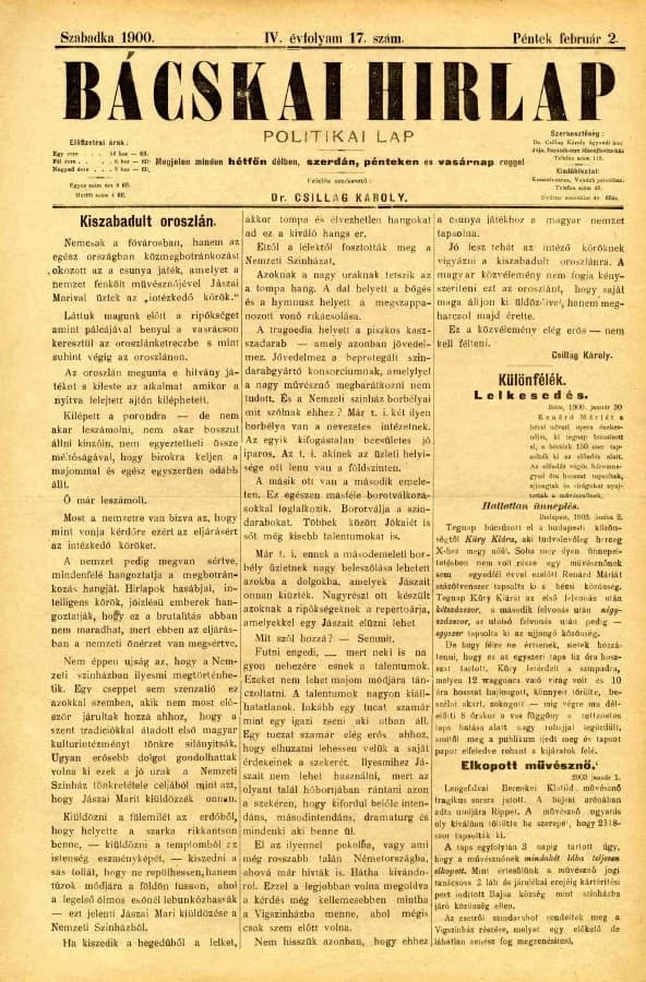Bácskai Hirlap, 4. évf. 1900. február 2. 17. sz.