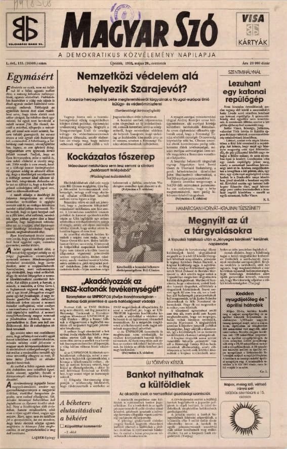 Magyar Szó, 50. évf. 1993. május 20. 133. sz. 1–16. oldal