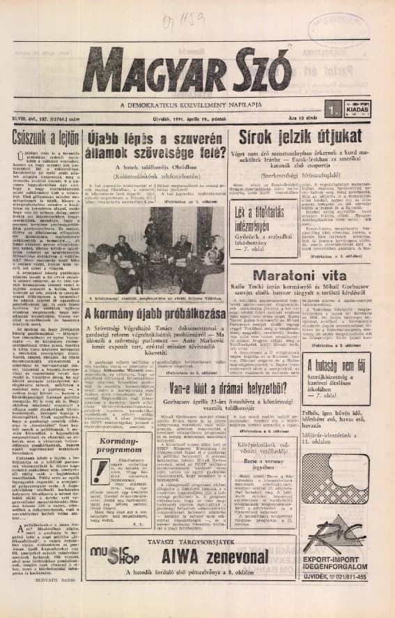 Magyar Szó, 48. évf. 1991. április 19. 107. sz. 1–20. oldal