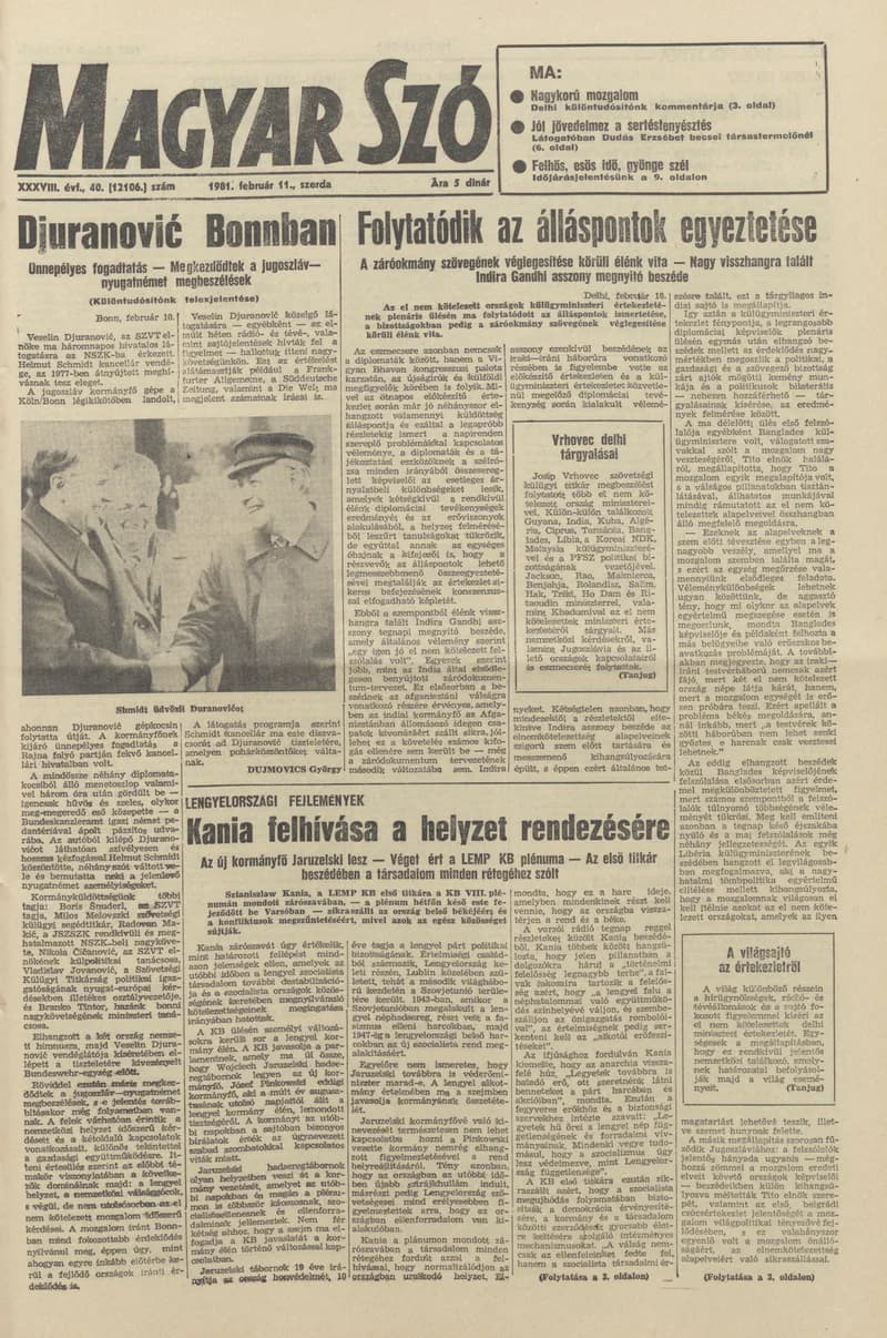 Magyar Szó, 38. évf. 1981. február 11. 40. sz.