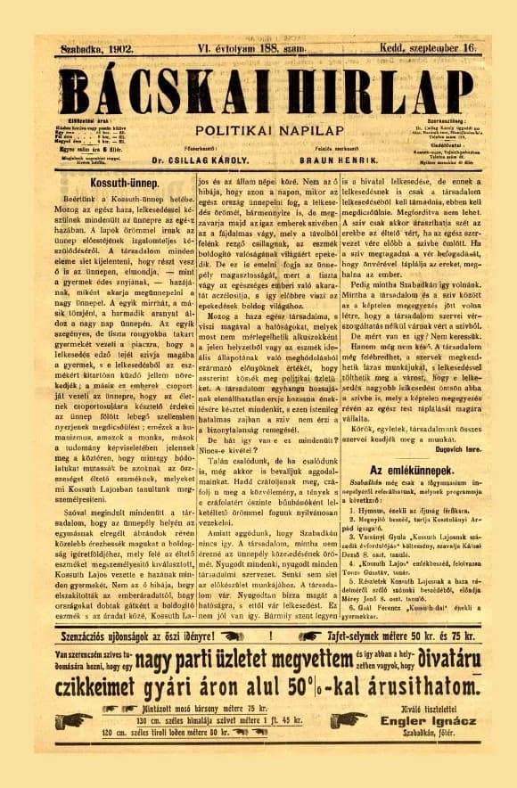 Bácskai Hirlap, 6. évf. 1902. szeptember 16. 188. sz.