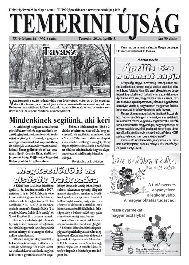 Temerini Újság, 20. évf. 2014. április 3. 14. sz.