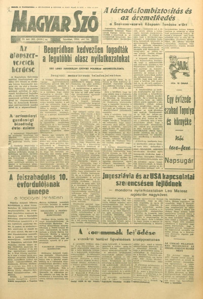 Magyar Szó, 11. évf. 1954. október 16. 282. sz. 1–8. oldal