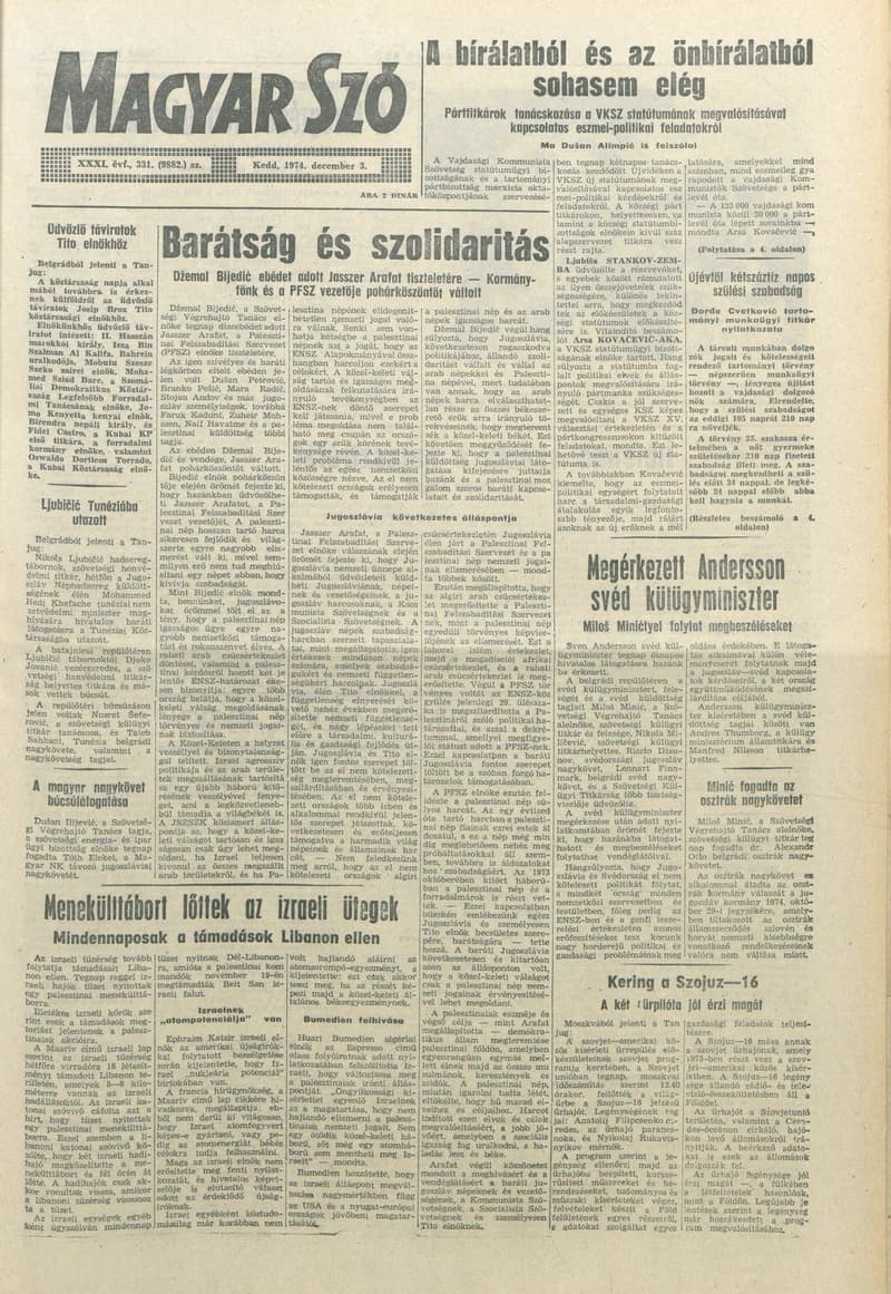 Magyar Szó, 31. évf. 1974. december 3. 331. sz. 1–20. oldal