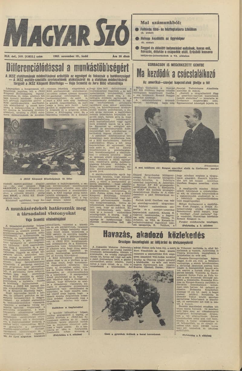 Magyar Szó, 42. évf. 1985. november 19. 319. sz. 1–20. oldal